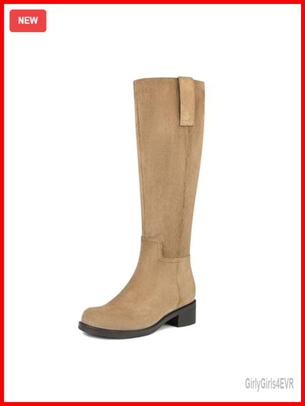Women's Knee High Boots Low Heel Suede Round Toe Side Zip Tall Boots